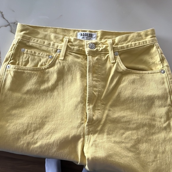 Agolde Riley High-Rise Cropped Yellow Denim Pants Size 27 - Picture 9 of 13